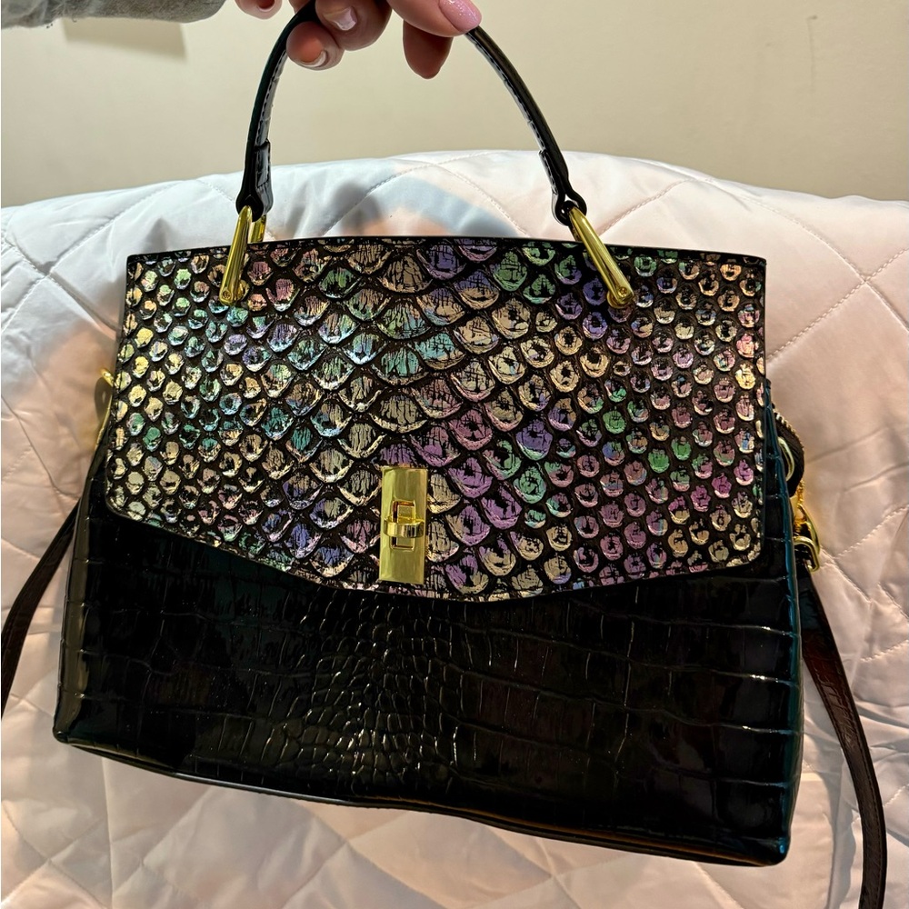 Beautiful Patent leather iridescent, snake skin bag ￼